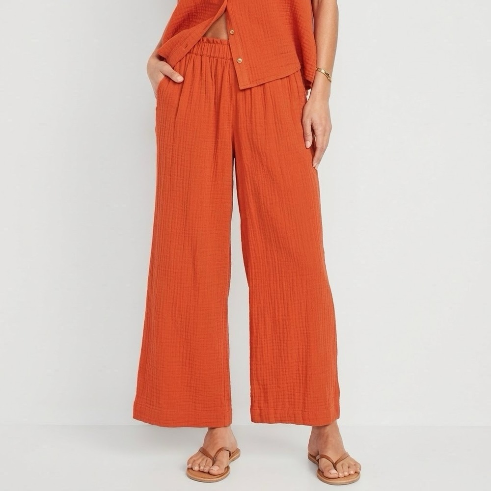 Old Navy High Waisted Crinkle Gauze Pants Wide Leg Orange For Fall Women's XL